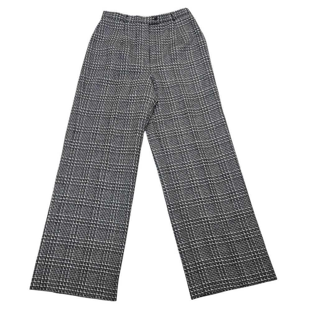Vtg Y2K Talbots 100% Wool Black & White Chevron Tweed Wide Leg Dress Pants Sz 10